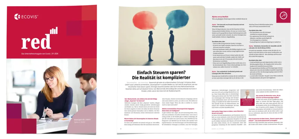 Magazinlayout für ein Ecovis Unternehmermagazin im Bereich Steuern, Wirtschaftsprüfung und Wirtschaftsrecht