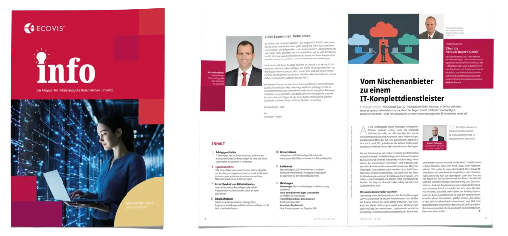 Magazinlayout für Ecovis Wirtschaft und Mittelstand im Bereich Steuern, Wirtschaftsprüfung und Wirtschaftsrecht