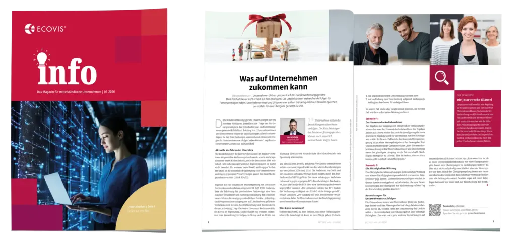 Magazinlayout für Ecovis Wirtschaft und Mittelstand im Bereich Steuern, Wirtschaftsprüfung und Wirtschaftsrecht