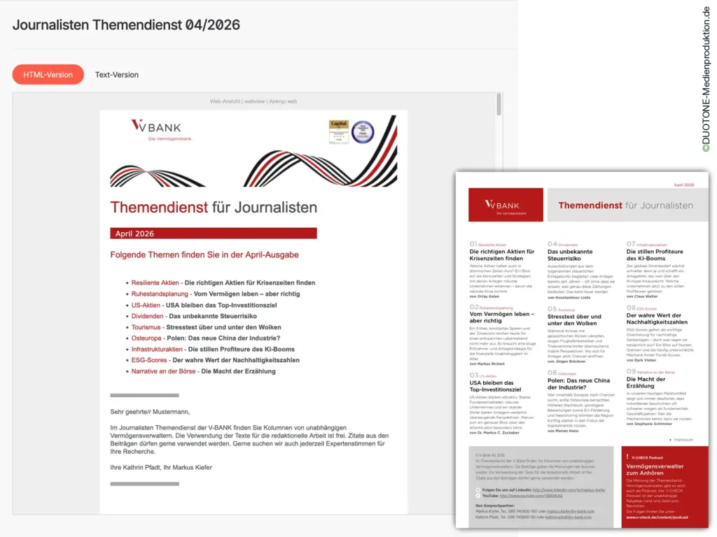 Newsletterdesign für Online-Kommunikation und interaktives PDF