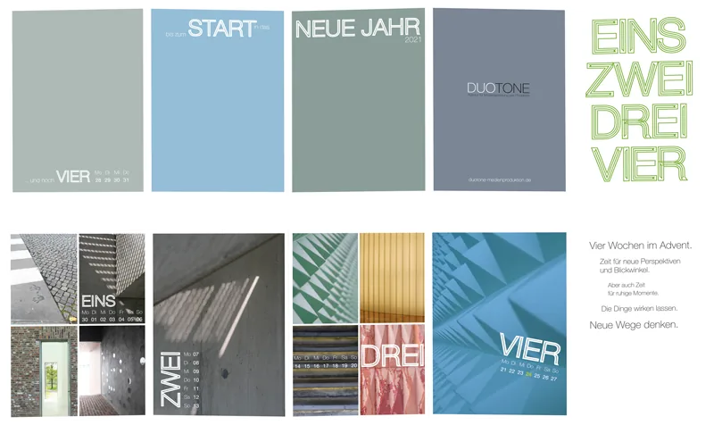 Adventkarte als Zick-Zack-Folder mit Fotodesign, Kartenkonzept und Printdesign