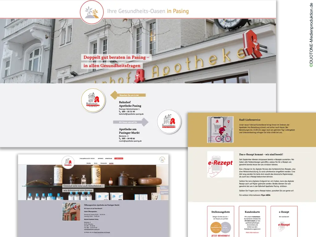 Webdesign für eine Apotheke mit Webstruktur und Farbkonzept