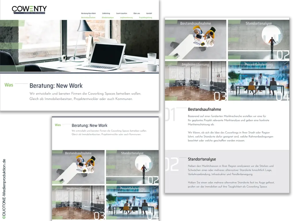 Webdesign für Coworking mit Bildkonzept und Seitenstruktur