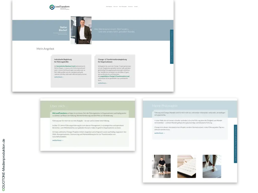 Webdesign für Management-Beratung mit Webstruktur und Farbkonzept