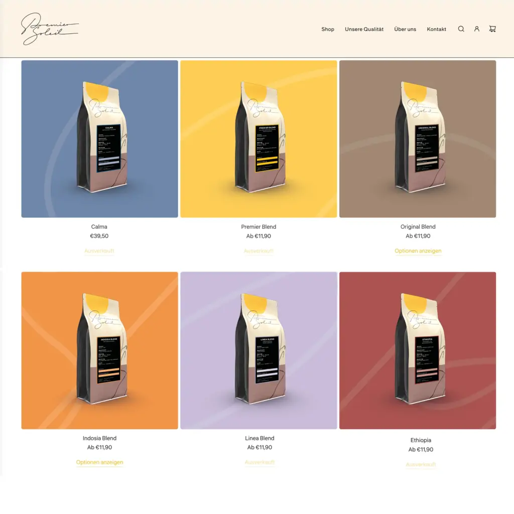 Kaffeepackung als Design-Mockup mit Farbkonzept